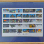 Photo of framed artwork courtesy of Calon TV - showing various frames from The Drums of Noto Hanto.