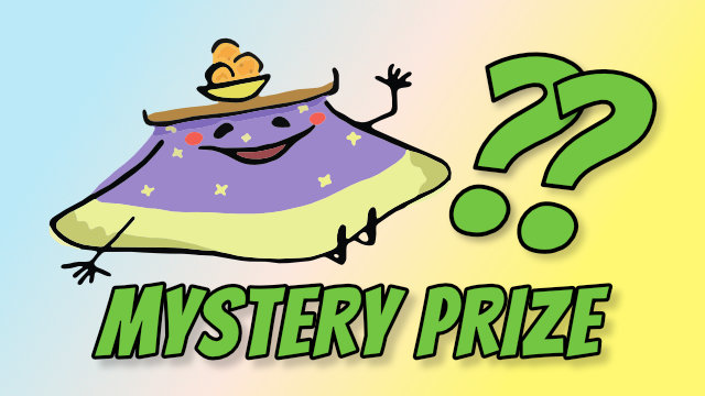 Kotatsu character image announcing a mystery prize for the raffle